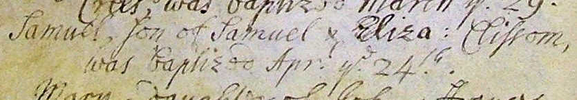 Hanley Castle parish register entry for Samuel Clissett 1737